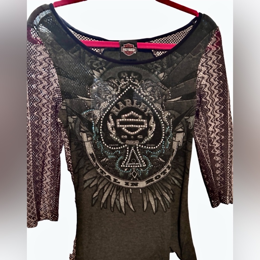 Harley-Davidson Black Tee with Rhinestone Accents with back cutout